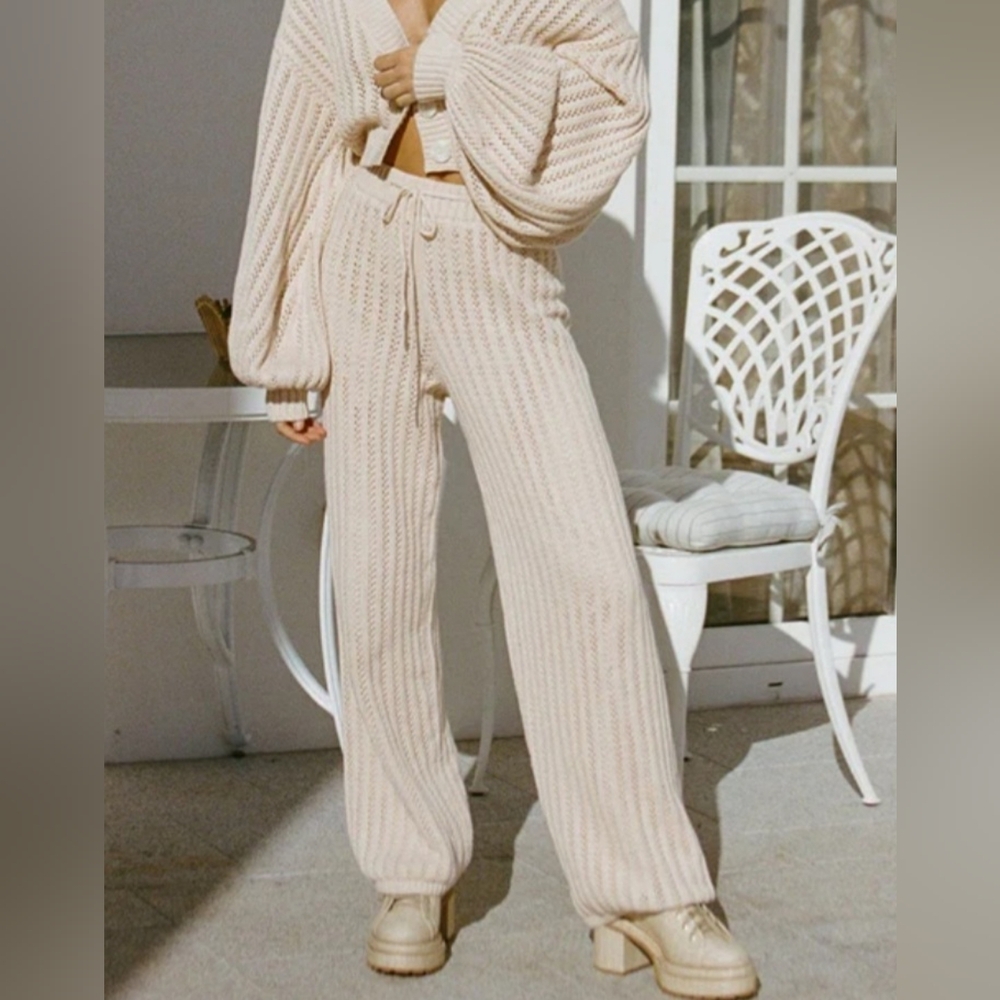 Sabo Basia Knitted Wide Leg Pull-On Pants Medium High Waist Lounge Style